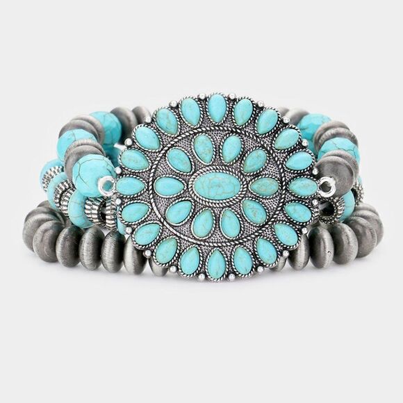 3PCS - Natural Stone Squash Blossom Stretch Bracelets - Picture 1 of 6
